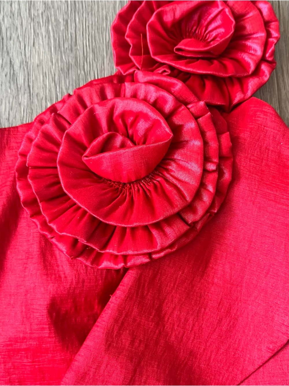 Red One-Shoulder Floral Ruffle Mini Dress - Picture 3 of 6